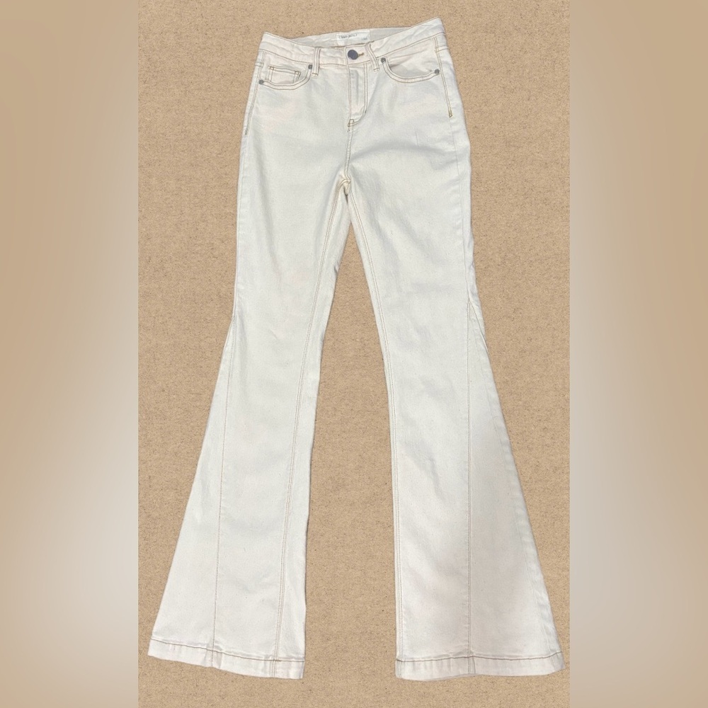 Cream Flare Jeans Panel Seam Boho Y2K Bell Bottom Denim Hippie Festival Sz 1/24